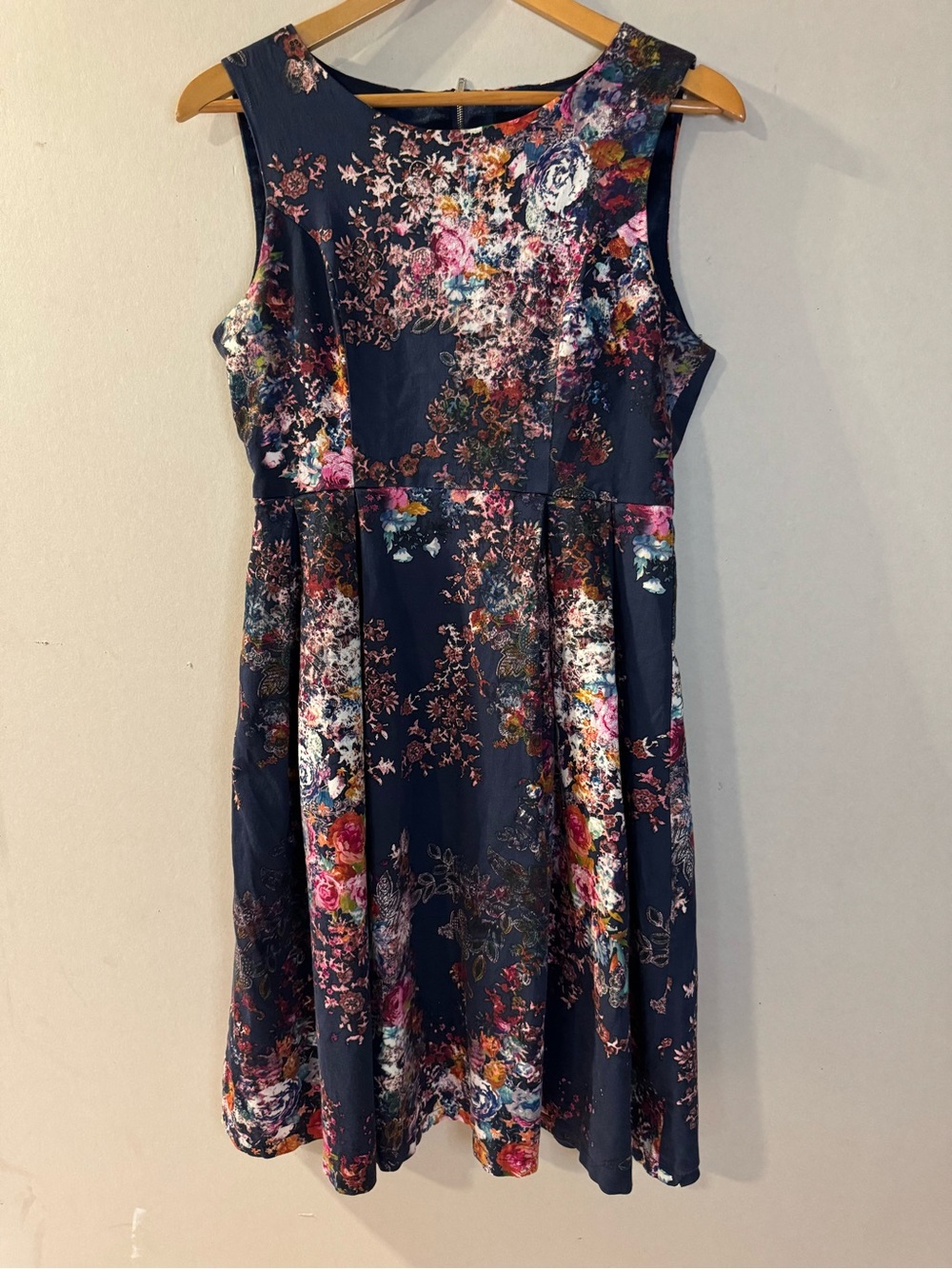 The Moon Women’s Floral Fit & Flare Dress Navy Cotton Blend Sleeveless Size L